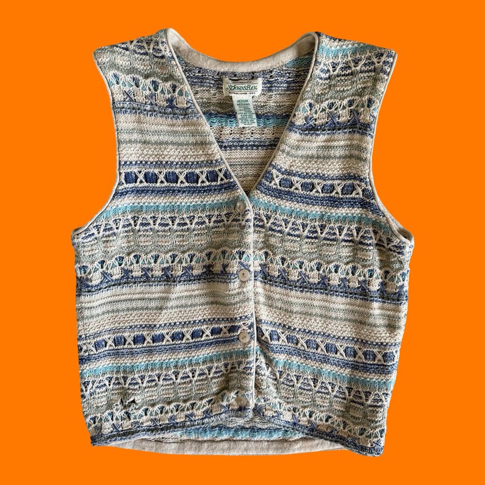 90's vintage crochet knit boho granola mom vest MEDIUM St. John's bay *flaw*